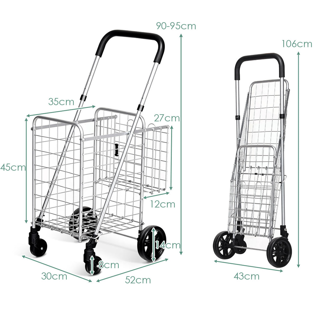 Folding Height Adjustable Shopping Trolley with Handle and Wheels-Silver