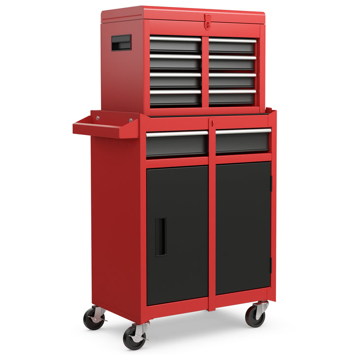 High Capacity Tool Storage Cabinet with Lockable Wheels-Black & Red