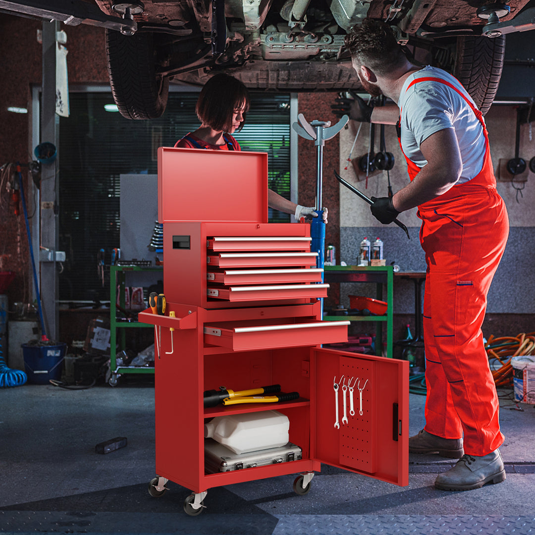 High Capacity Tool Storage Cabinet with Lockable Wheels-Red