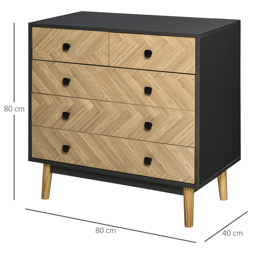 HOMCOM 5-Drawer Chest Storage Cabinet Sideboards with Metal Handles Freestanding Dresser for Bedroom, Living Room