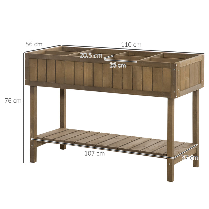 Outsunny Wooden Planter Raised Bed Container Garden Plant Stand Bed 8 Boxes 110L x 46W x 76Hcm Brown