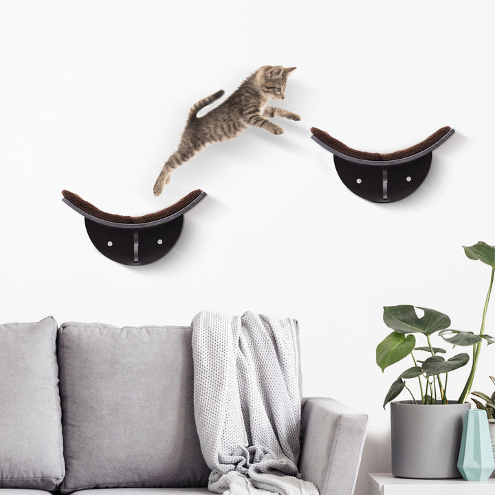 PawHut Cats Wall-Mounted MDF Shelf Bed w/ Fleece Cushion Brown