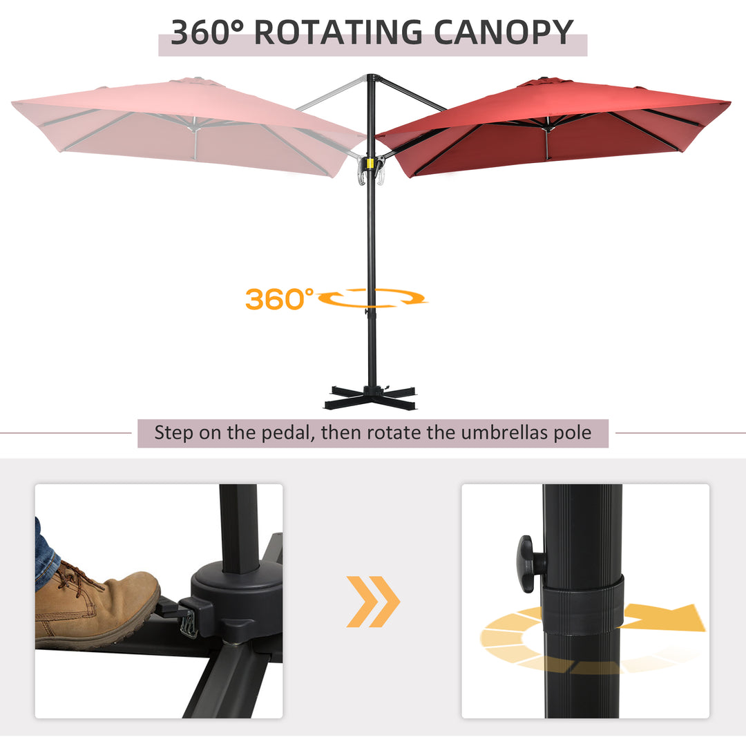 2.5x2.5m Patio Offset Parasol Umbrella Cantilever Hanging Aluminium Sun Shade Canopy Shelter 360°Rotation w/Crank Handle Cross Base Wine Red