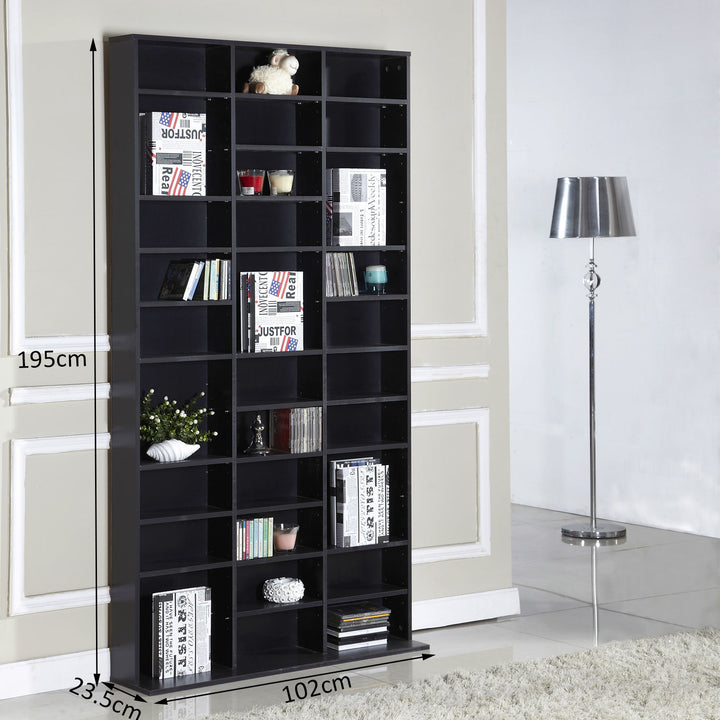 CD / DVD Storage Shelf Storage Unit for 1116 CDs Height-Adjustable Compartments 102 x 24 x 195 cm Black