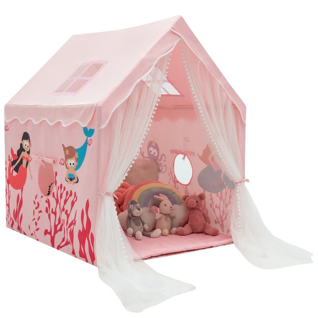 Kids Play Tent with Washable Mat and Windows-Pink