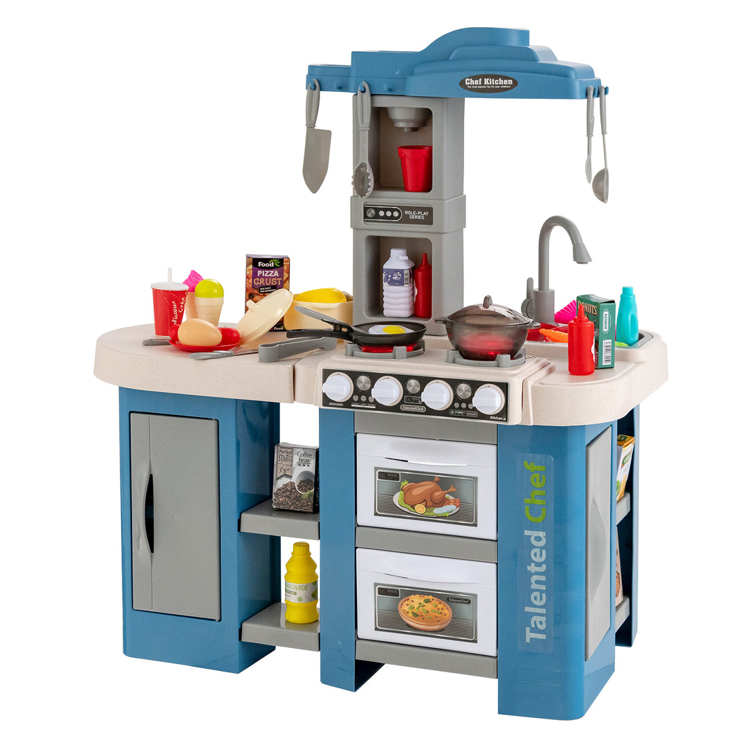 Kids Kitchen Playset with 67 Pieces Accessories and Realistic Lights-Blue