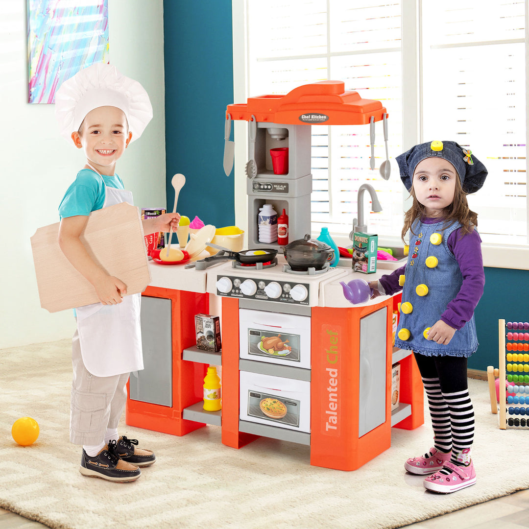 Kids Kitchen Playset with 67 Pieces Accessories and Realistic Lights-Orange