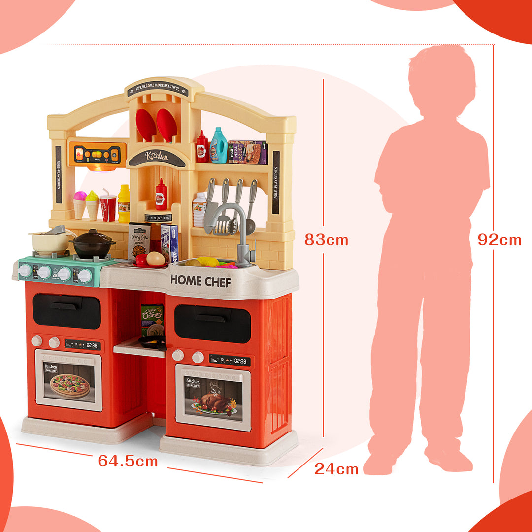 69 Pieces Kids Kitchen Playset Toy with Boiling and Vapor Effects-Orange