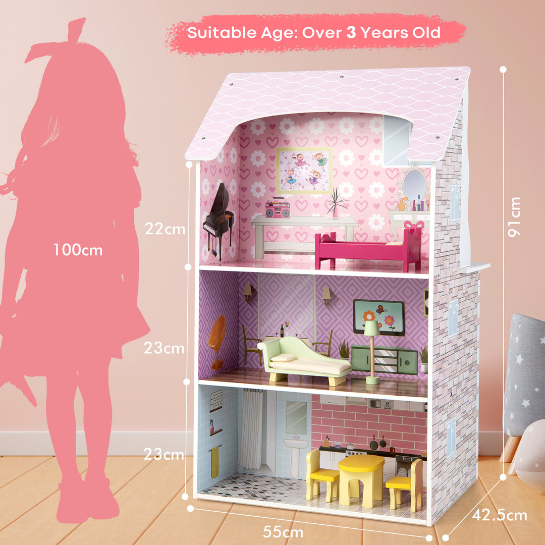 2-In-1 Kitchen Playset and Dollhouse with 9 Accessories