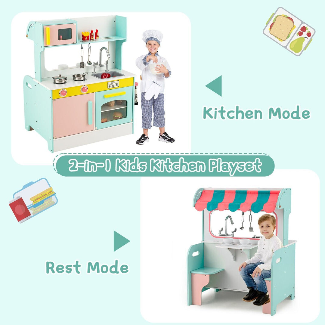 Double Sided Kids Kitchen Playset with Microwave Sink Oven-Blue