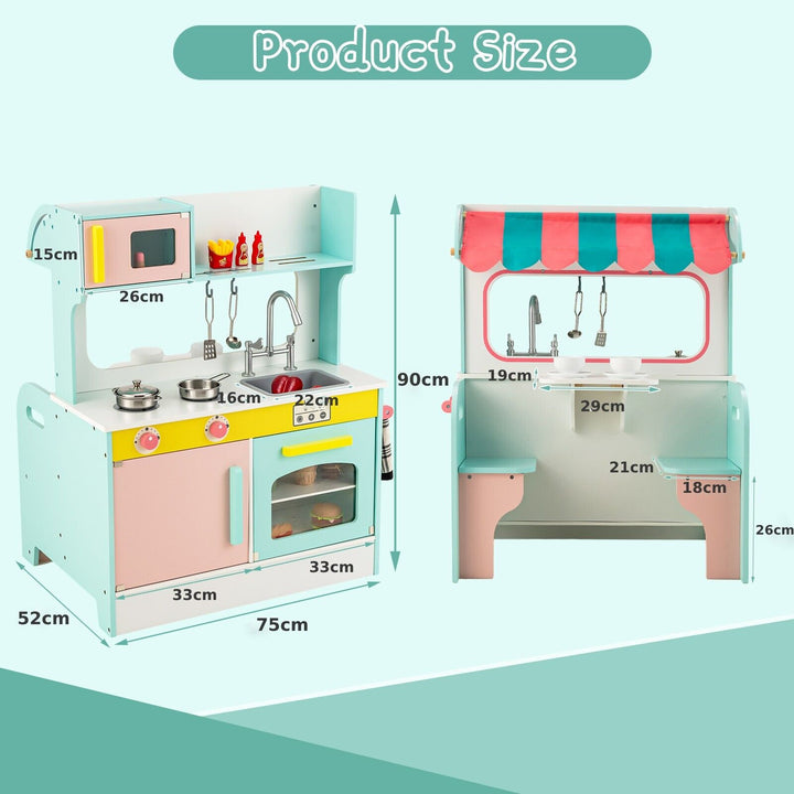 Double Sided Kids Kitchen Playset with Microwave Sink Oven-Blue