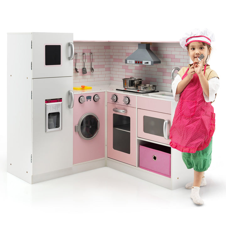 Kids Corner Play Kitchen with Apron and Chef Hat