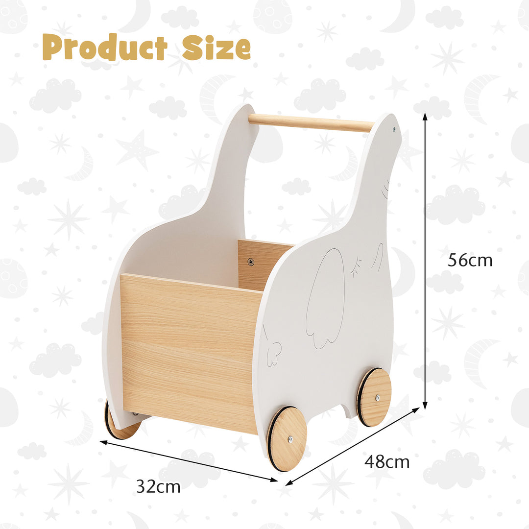 2-in-1 Wooden Baby Walker with Storage Chest and 4 Wheels-White