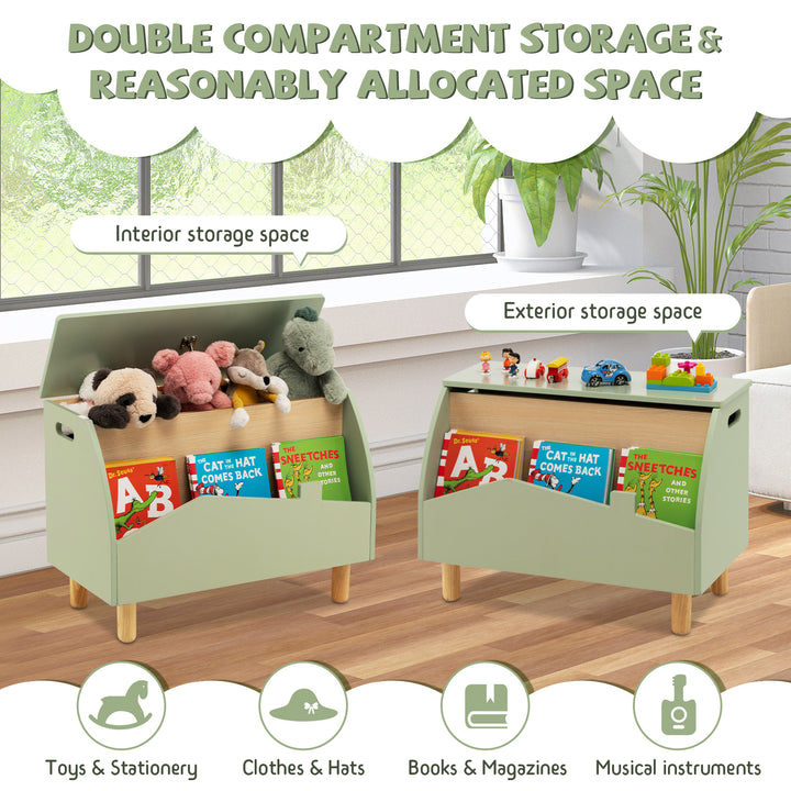 Kids Toy Box with Safety Hinge for Playroom-Green