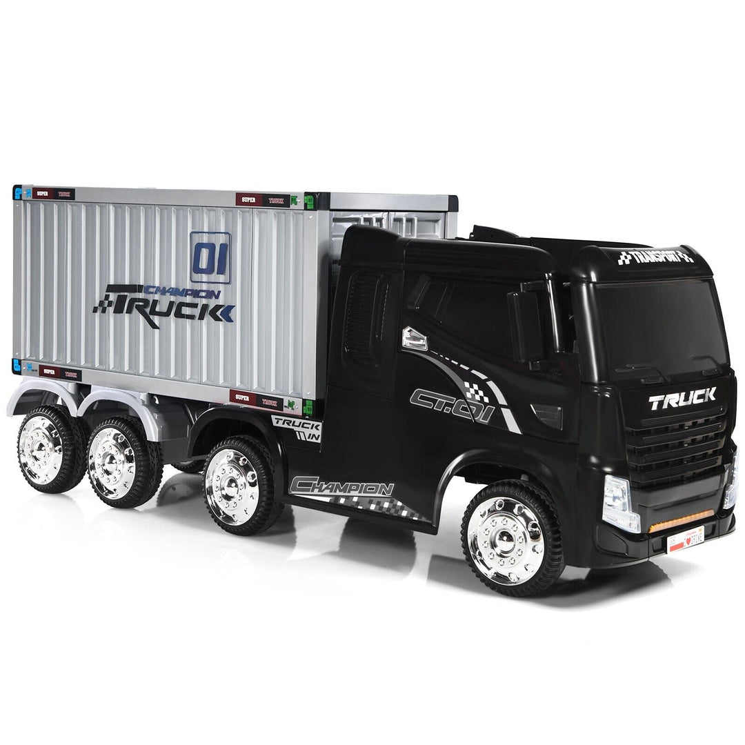 Ride-On Semi-Truck with Container for Kids of 3-8 Year Old-Black