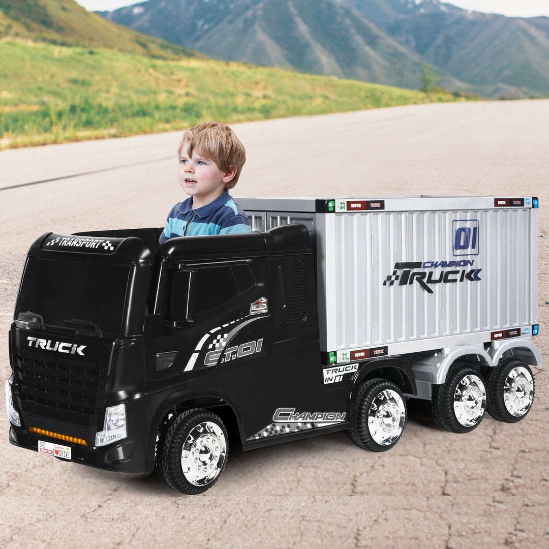 Ride-On Semi-Truck with Container for Kids of 3-8 Year Old-Black