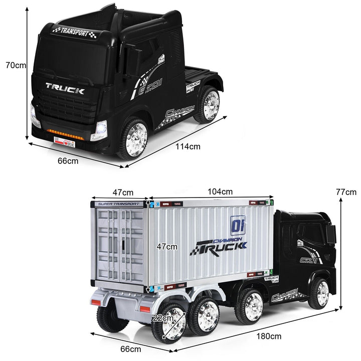 Ride-On Semi-Truck with Container for Kids of 3-8 Year Old-Black