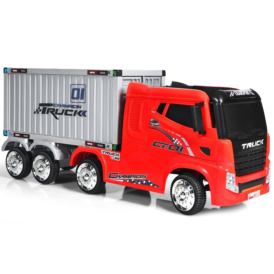 Ride-On Semi-Truck with Container for Kids of 3-8 Year Old-Red