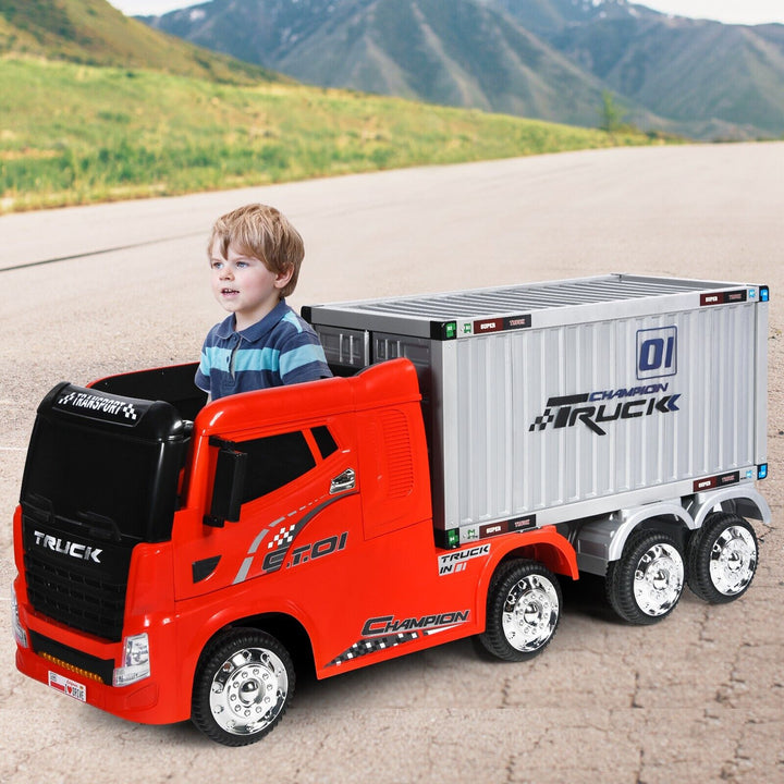 Ride-On Semi-Truck with Container for Kids of 3-8 Year Old-Red