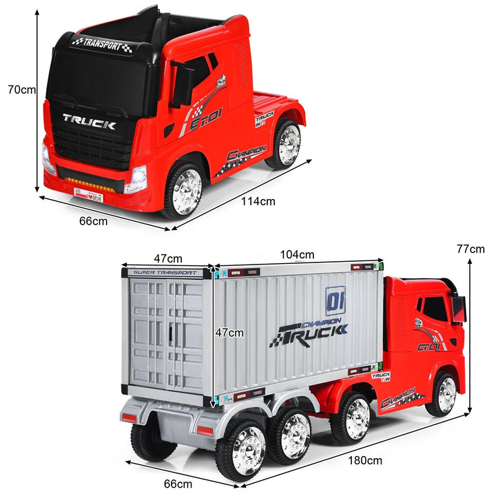 Ride-On Semi-Truck with Container for Kids of 3-8 Year Old-Red