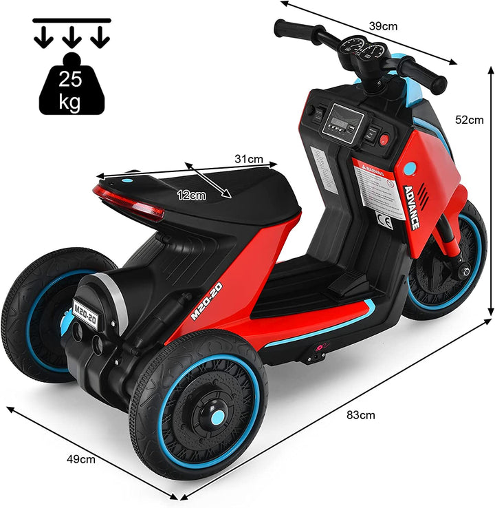 3 Wheels Kids Electric Motorbike with Music-Red