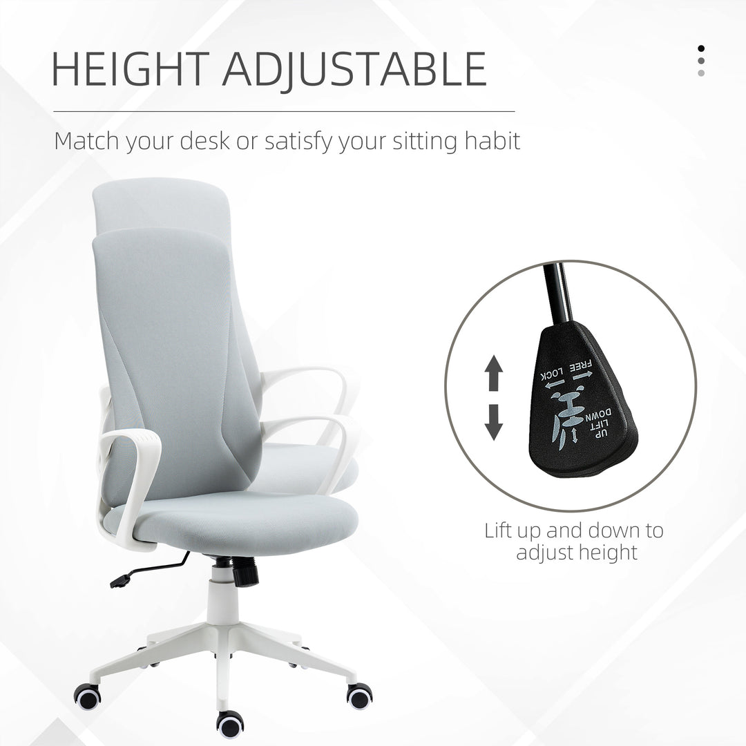 High-Back Office Chair, Elastic Desk Chair with Armrests, Tilt Function, Adjustable Seat Height, Light Grey