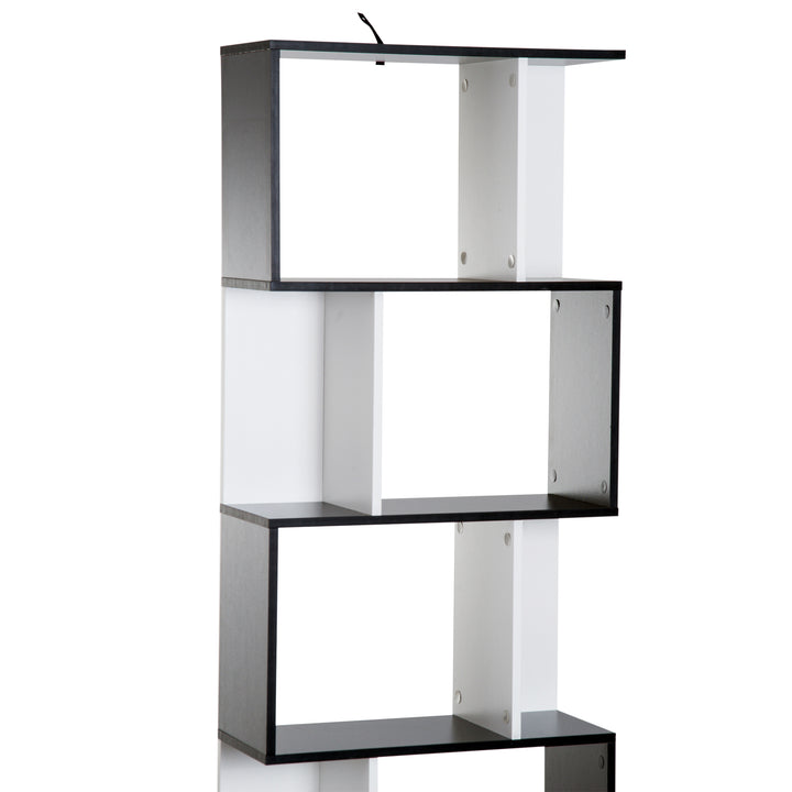 5-tier Bookcase Storage Display Shelving S Shape design Unit Divider Black