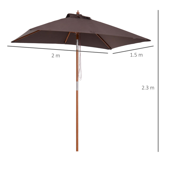 Outsunny 2m x 1.5m Patio Parasol Garden Umbrellas Sun Umbrella Bamboo Sunshade Canopy Outdoor Backyard Furniture Fir Wooden Pole 6 Ribs Tilt Mechanism