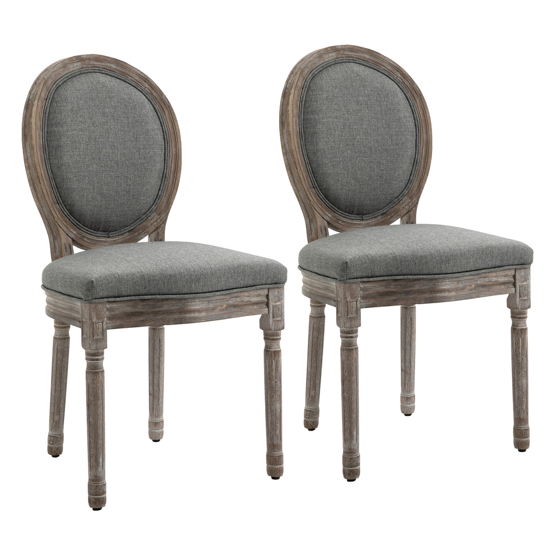 Set of 2 Elegant French-Style Dining Chairs w/ Wood Frame Foam Seats Foot Pads Carved Legs Vintage Traditional Style Brushed Curved Back