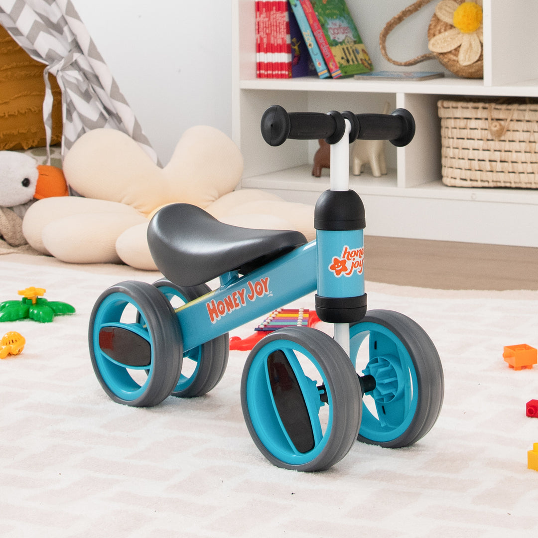 Baby Balance Bike with 4 Wheels and Limited Steering-Blue