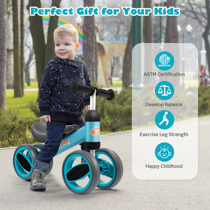 Baby Balance Bike with 4 Wheels and Limited Steering-Blue