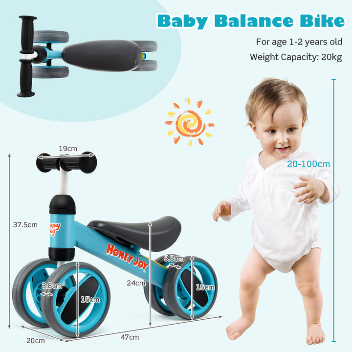 Baby Balance Bike with 4 Wheels and Limited Steering-Blue