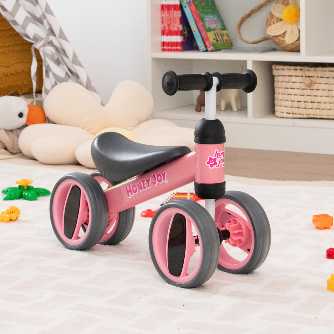 Baby Balance Bike with 4 Wheels and Limited Steering-Pink