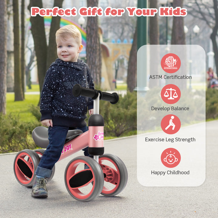 Baby Balance Bike with 4 Wheels and Limited Steering-Pink