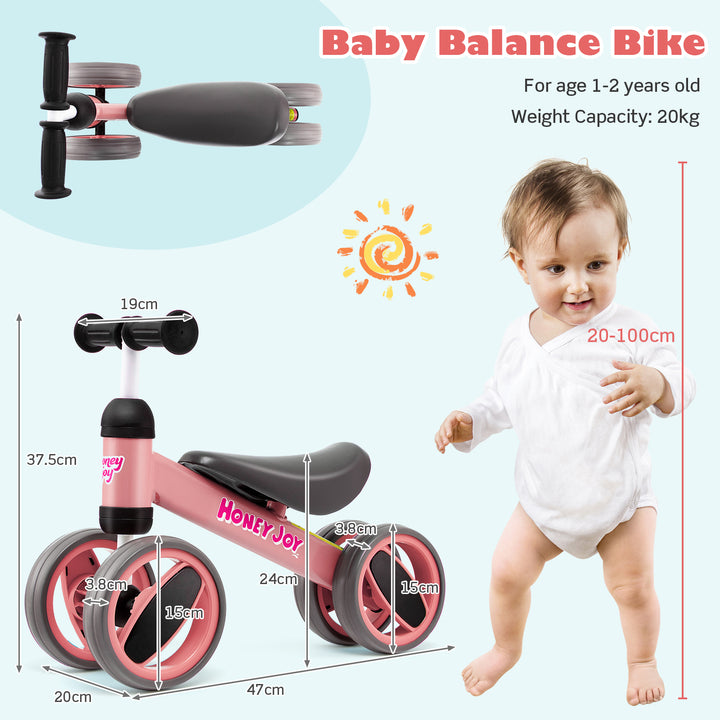 Baby Balance Bike with 4 Wheels and Limited Steering-Pink