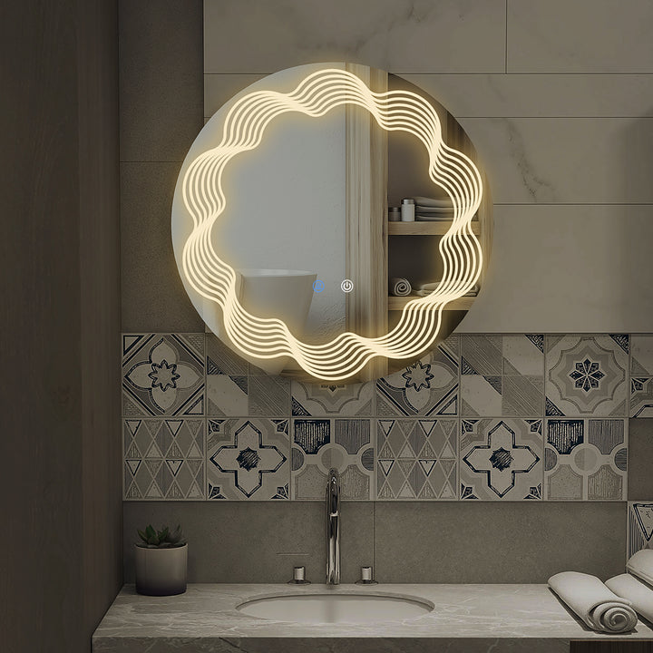 Kleankin LED Bathroom Mirror, Dimming Lighted Bathroom Mirror, Wall Mounted Vanity Mirror with 3 Colour, Smart Touch, Anti-Fog, 71cm