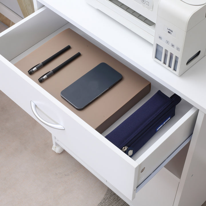 Vinsetto Printer Stand Mobile Printer Cabinet with Storage, Open Shelf, Drawer for Home, Office, White