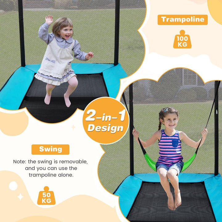 Trampoline with Swing and Enclosure Safety Net-Blue