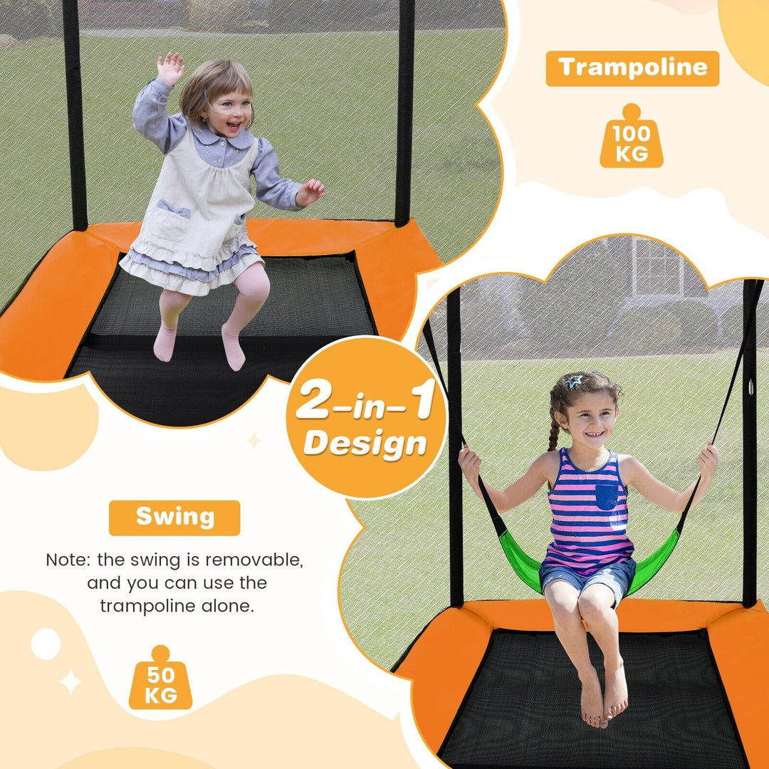 6 Feet Kids Trampoline with Swing and Enclosure Safety Net-Orange