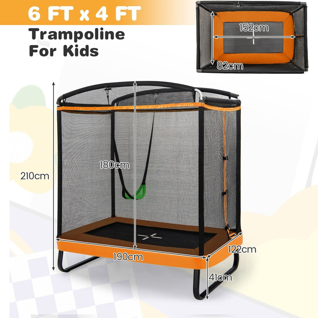 6 Feet Kids Trampoline with Swing and Enclosure Safety Net-Orange