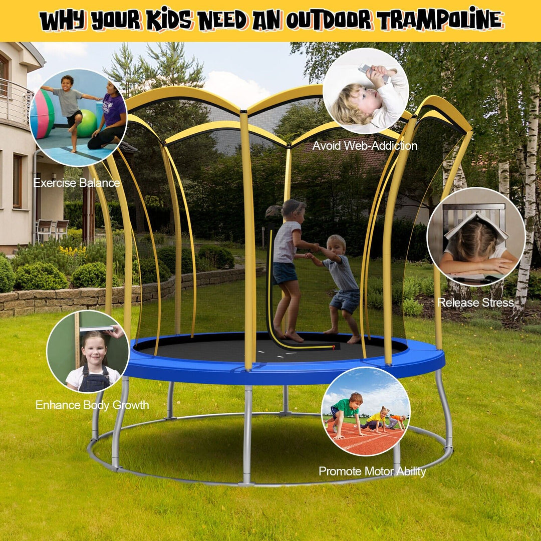 8 Feet Outdoor Unique Flower Shape Trampoline with Enclosure Net-Yellow