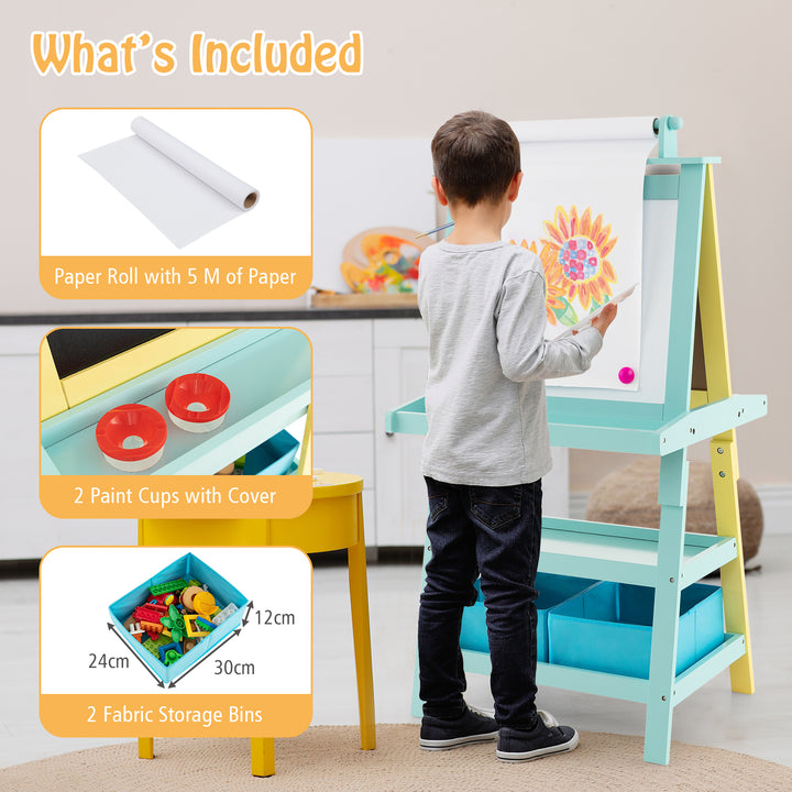 Children's Double-Sided Art Easel with Paper Roll-Yellow