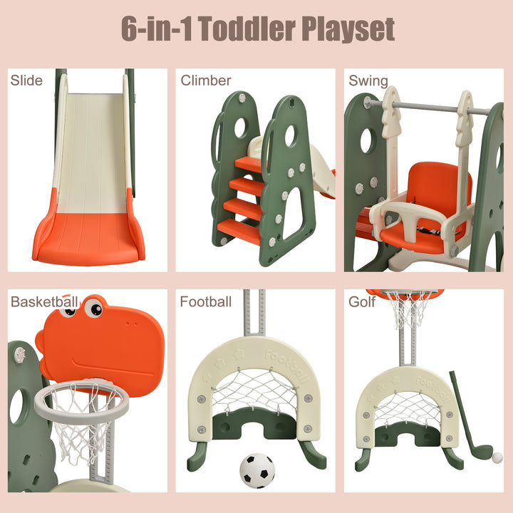 Toddler Slide and Swing Set w/ Adjustable Hoop- Orange