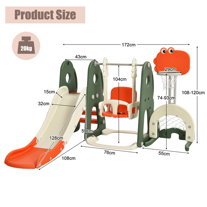 Toddler Slide and Swing Set w/ Adjustable Hoop- Orange