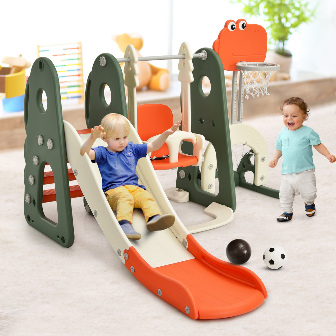 Toddler Slide and Swing Set w/ Adjustable Hoop- Orange