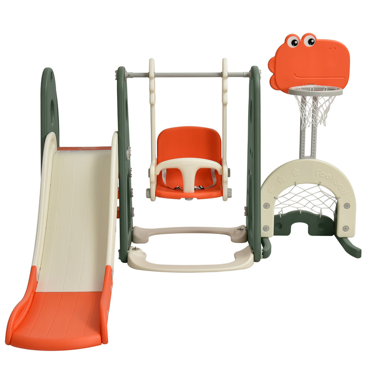 Toddler Slide and Swing Set w/ Adjustable Hoop- Orange