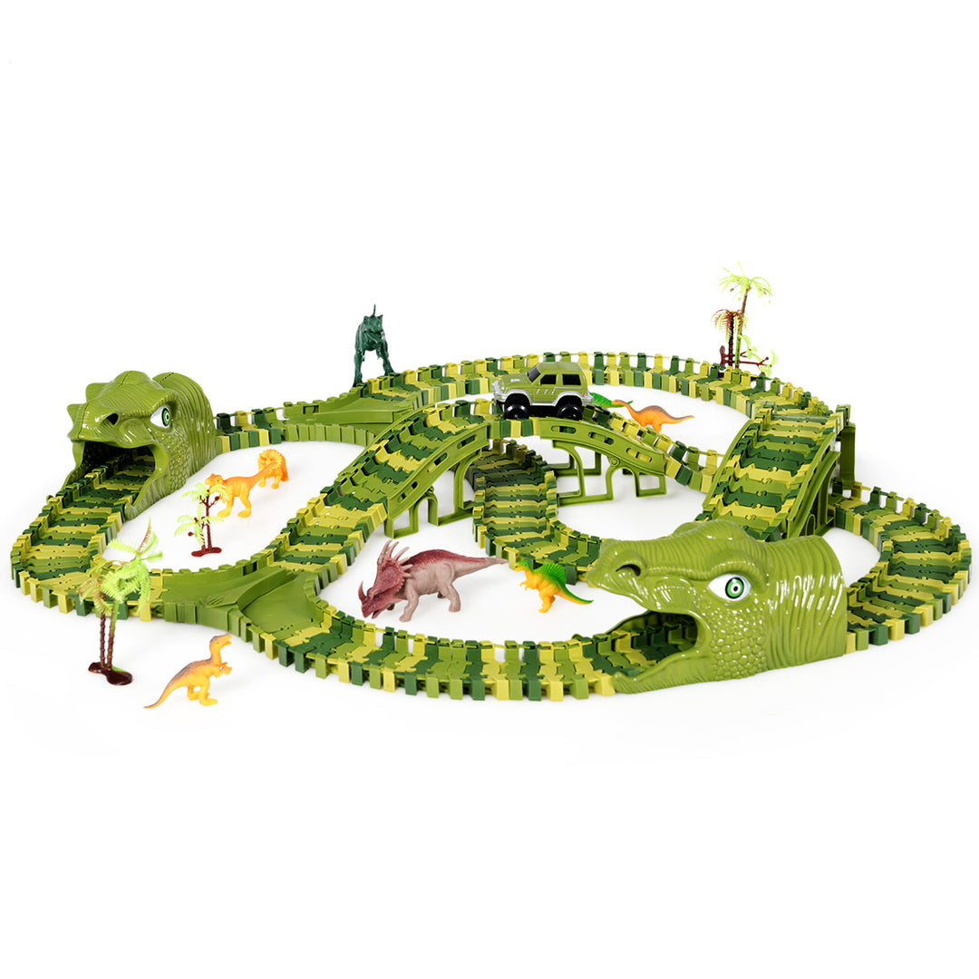 Flexible Train Tracks with 8 Dinosaurs and Electric Car and Accessories