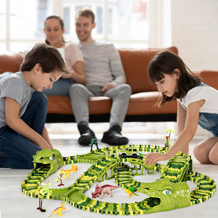 Flexible Train Tracks with 8 Dinosaurs and Electric Car and Accessories