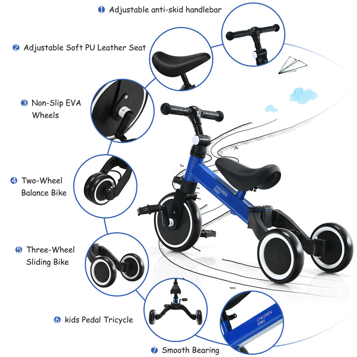 Kids Bike Trike with Detachable Pedal- Blue