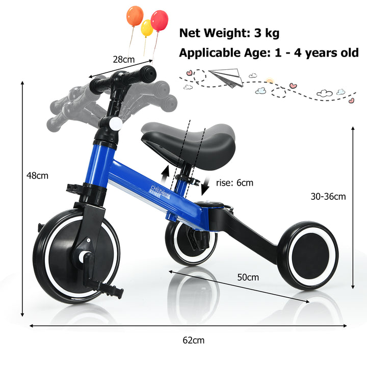 Kids Bike Trike with Detachable Pedal- Blue